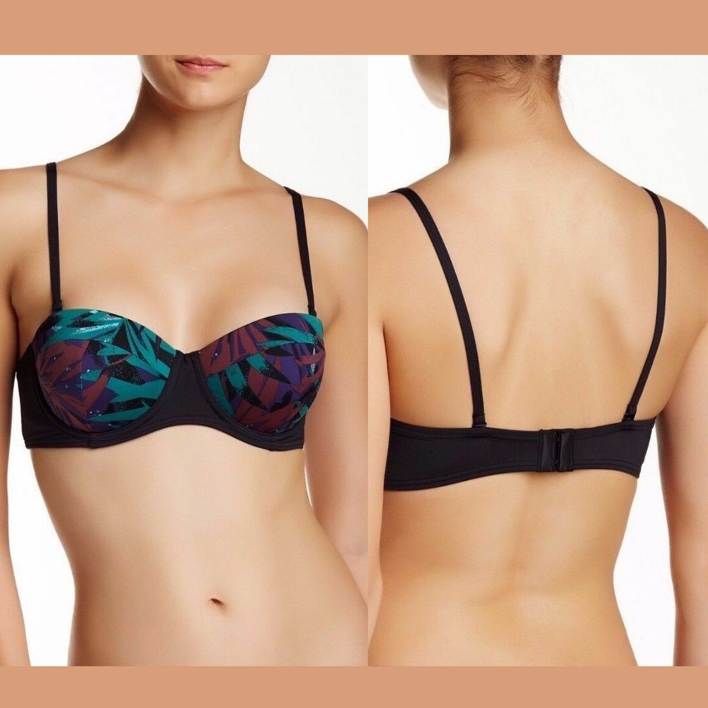 NWT TAVIK Sharon Bikini Top Leaves Black Green